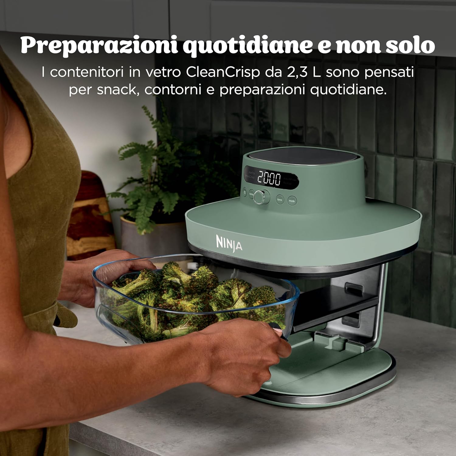 Ninja CRISPi PRO XL, Friggitrice ad Aria in Vetro, Verde Muschio, AS090EUGN