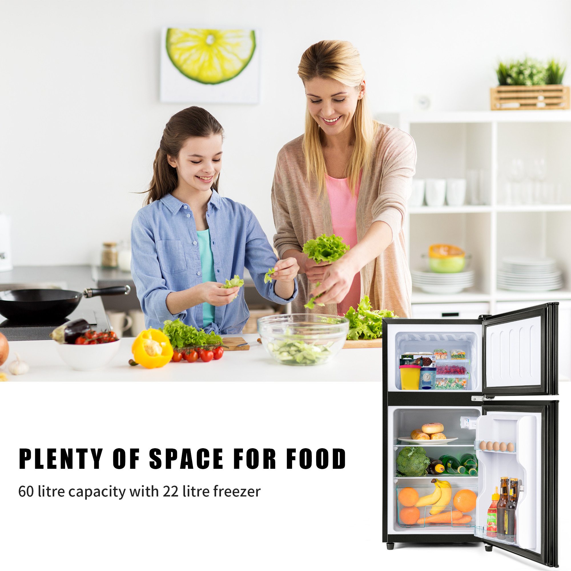 Table Top Kühlschrank mit Gefrierfach, LED-Beleuchtung, Kühl- und Gefrierfunktion BCD-86A