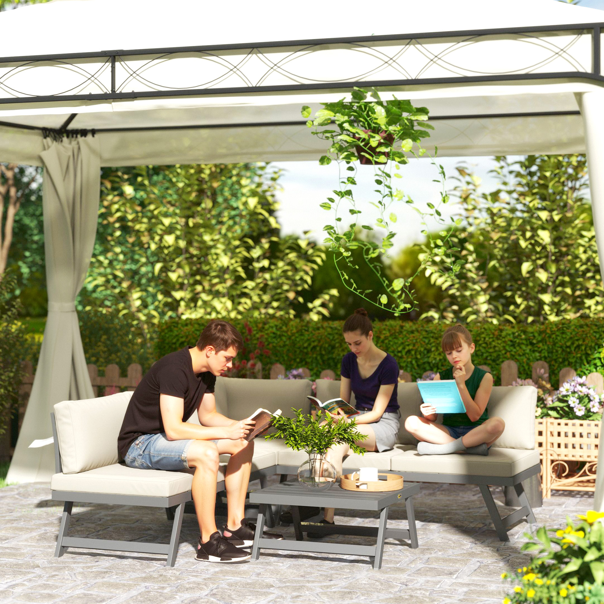 Outsunny Eck- und 4-teiliges Gartensofaset mit 2 Zweisitzern, 1 Eckstuhl und 1 Couchtisch