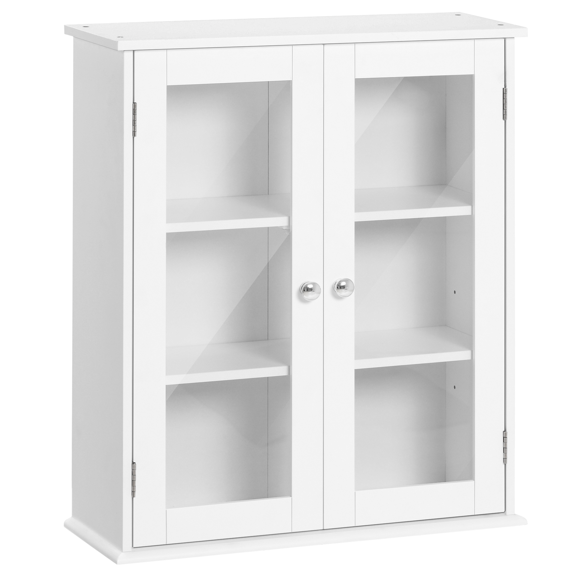 kleankin Badezimmerschrank Wandhängeschrank 2 Türen aus Holz und Glas mit verstellbarem Regal, 55x20x65 cm, Weiß