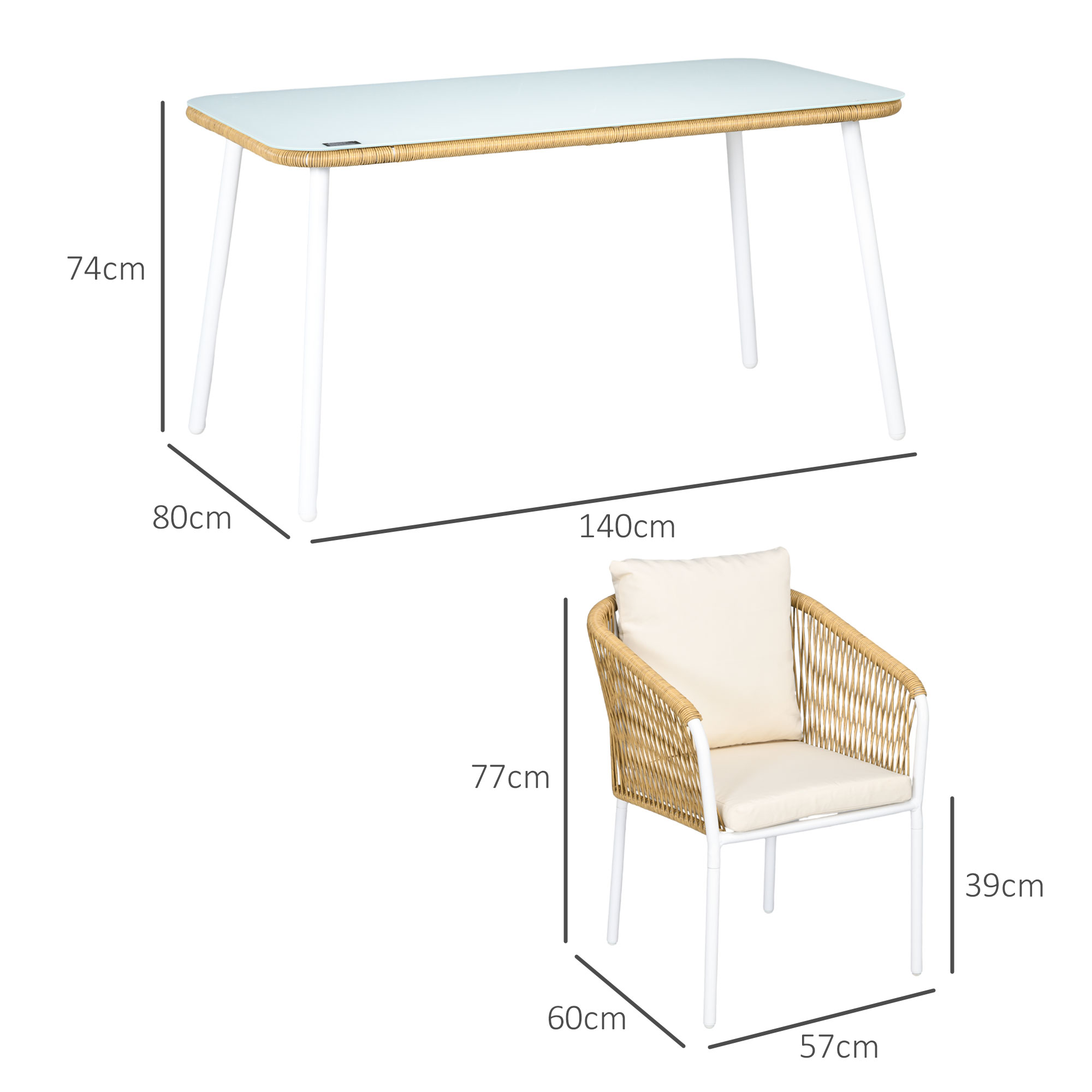 Outsunny Tuinset, 5-delig, Rattanlook, Zit- & Rugkussens, roestvrij Alu-frame, Geel/Wit/Beige