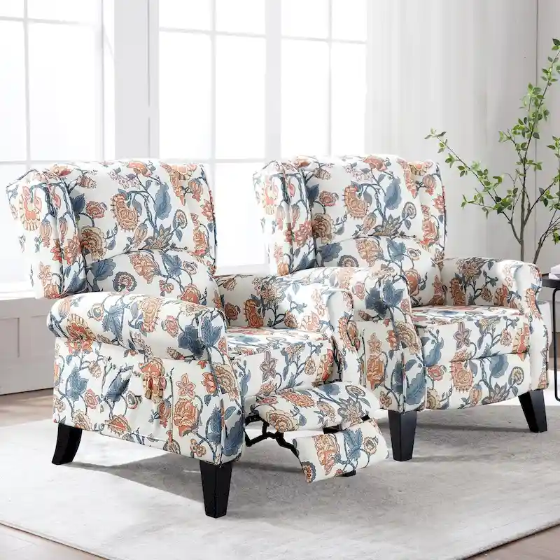 Manual Pushback Recliner Adjustable Accent Chair Wingback Armchair Set of 2