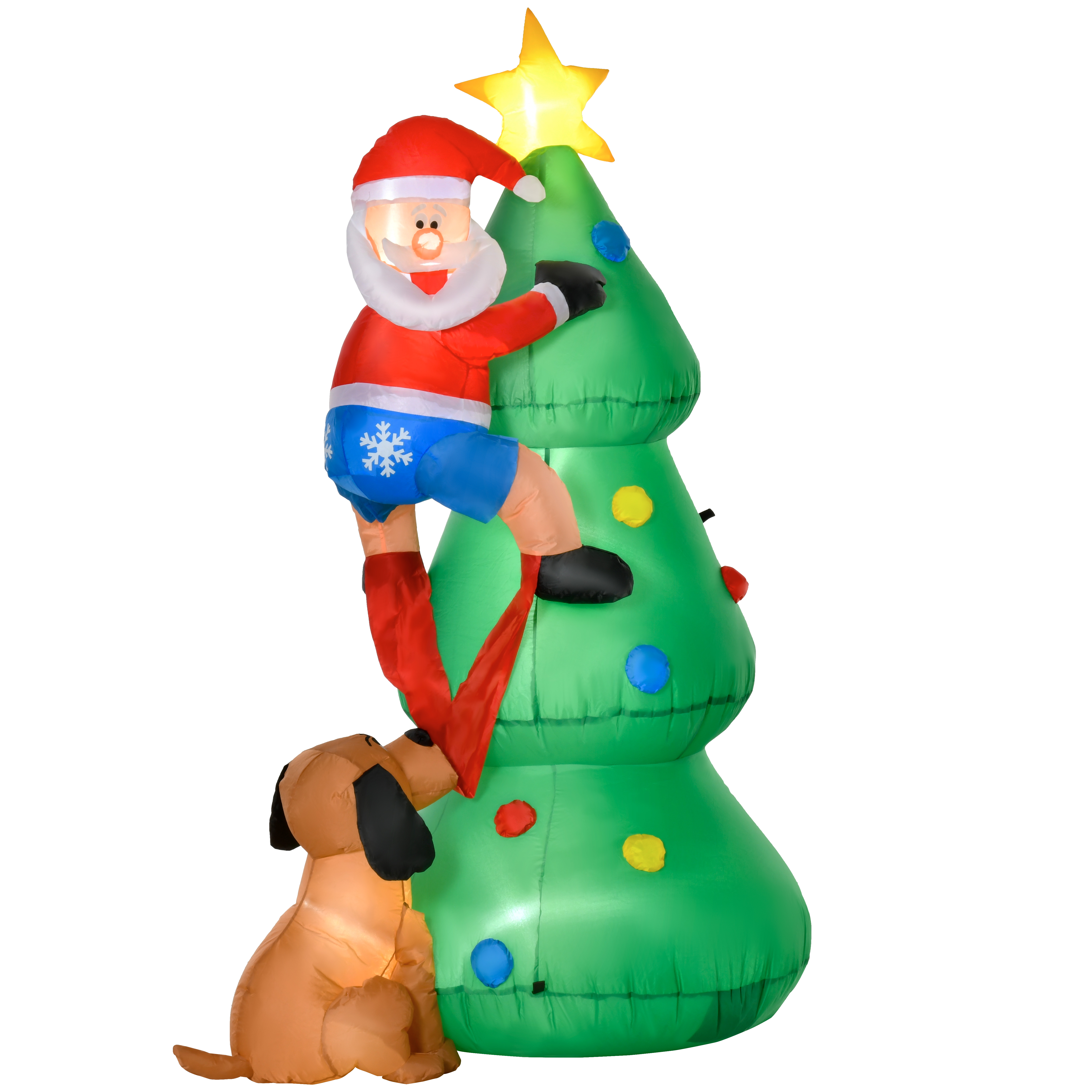 Opblaasbare kerstboom kerstman hond