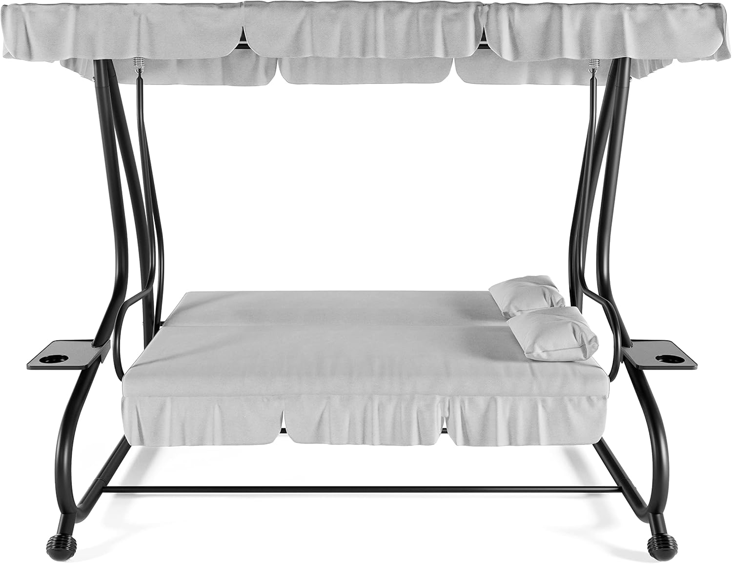 3-Seater Reclining Swing Chair with Padded Cushions Sun Shade Adjustable Canopy Becomes Bed Structure Sturdy Painted Steel Garden Outdoor Balcony Terrace Pool 200 x 120 x 160 cm Grey