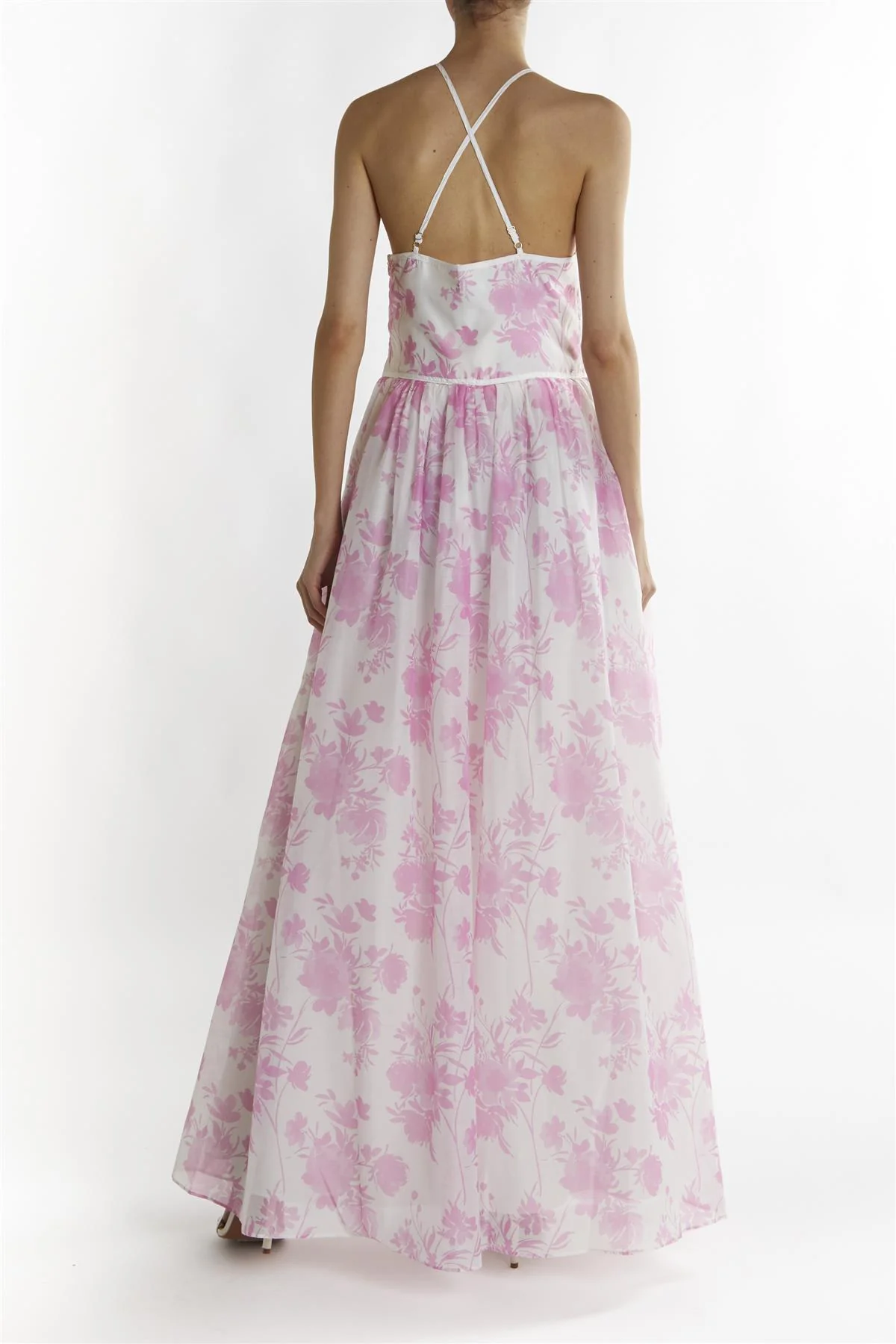 Candy-Pink Floral Aubree Lace Trim Maxi-Dress