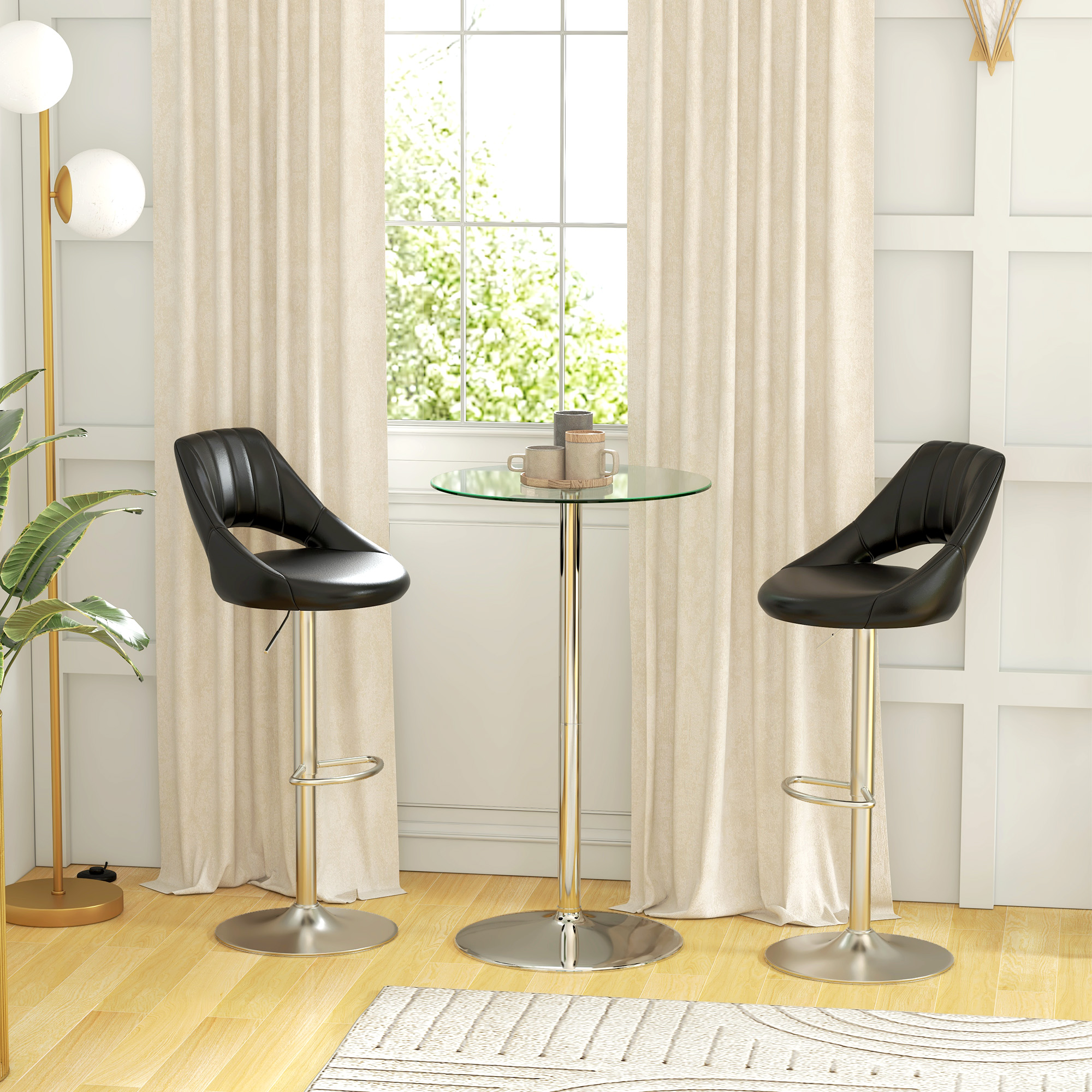 HOMCOM Bartisch Stehtisch, Runder Tisch, gehärtet Glasplatte, modernes Design, 60 x 60 x 102 cm, Silber