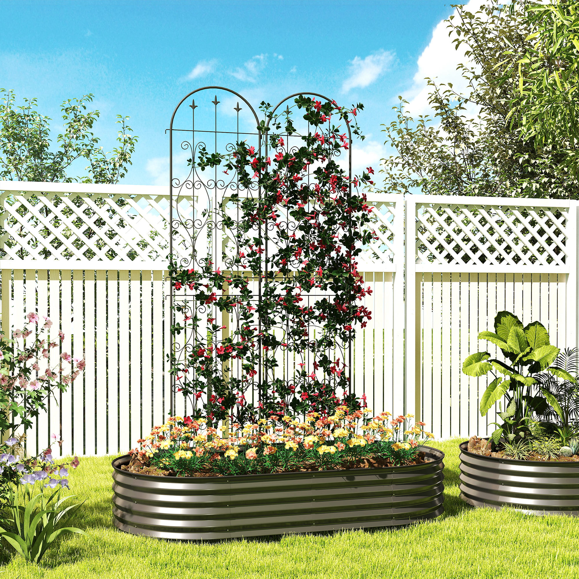 Outsunny Lot de 2 supports pour plantes grimpantes, Rankgitter für Garten, für Gemüse, Reben, Blumen, aus Metall, 50 x 220 cm, Schwarz