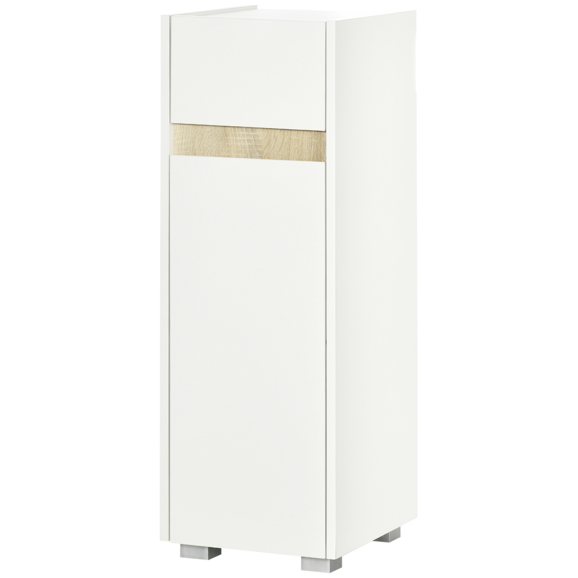 Kleankin Badezimmerschrank mit Schublade und Schrank mit verstellbarem Regal aus Holz 30x33x88cm, Weiß