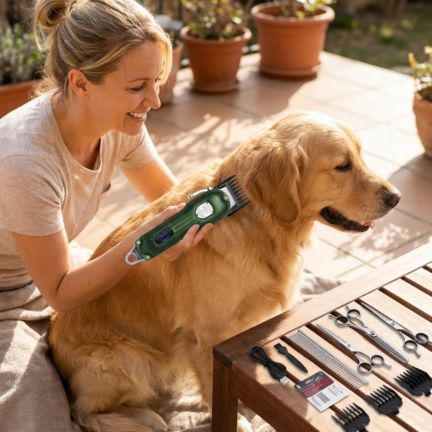 Dog Grooming Kit �C 7000 RPM Cordless Clipper with All-Metal Body & 4 Guide Combs