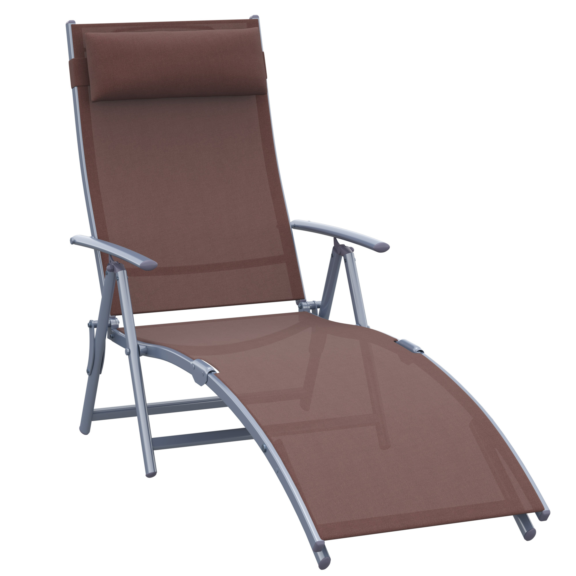 Outsunny Sonnenliege klappbar Strandliege mit Kissen Liegestuhl mit 7-Fach verstellbare Rückenlehne Gartenliege Relaxliege Gartenstuhl bis 165 kg belastbar, für Garten Urlaub Outdoor, Braun