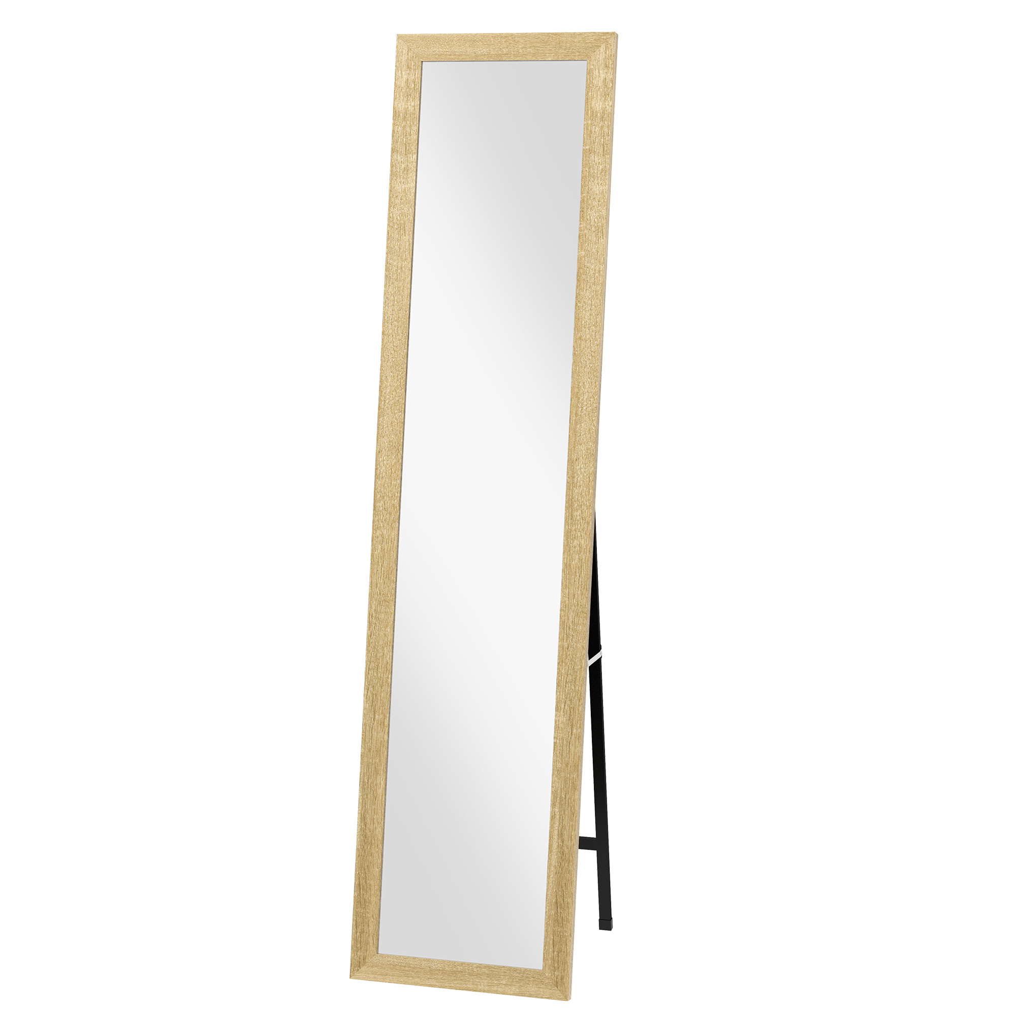 HOMCOM Stehender Wand- oder Bodenspiegel rechteckig mit Holzrahmen für Wohnzimmer Schlafzimmer 37 x 155 cm Hellbraun