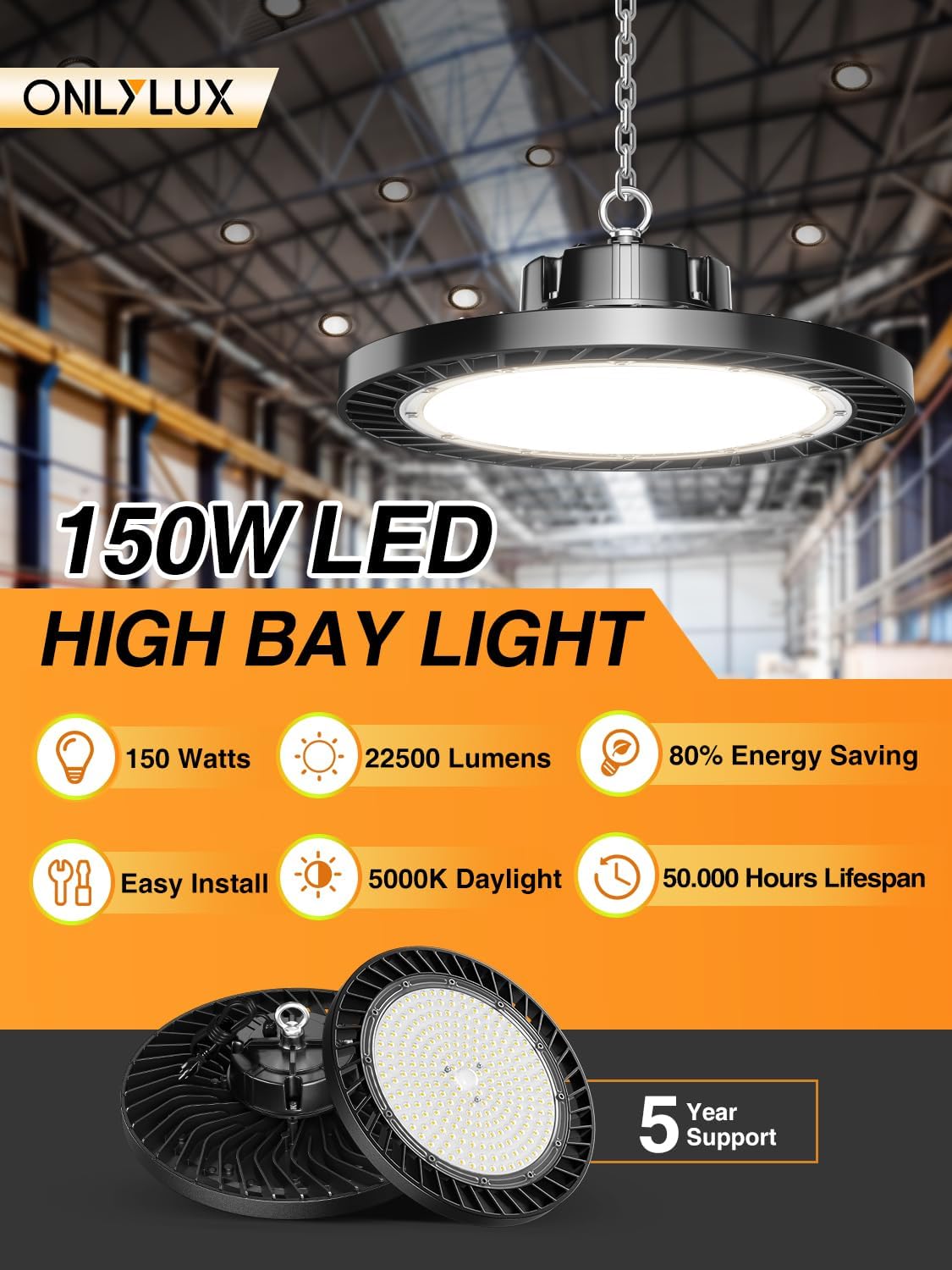 UFO-LED-Leuchtmittel, 12 Stück, 150 W, 5000 K, Tageslicht, 22500 lm (Eqv. 800 W MH/HPS), kommerzielle LED-Lichter mit US-Stecker für Garage, Werkstatt, Lager