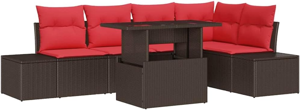Gartensofa Set 6-TLG Poly-Rattan 5-Sitzer Höhenverstellbarer Tisch