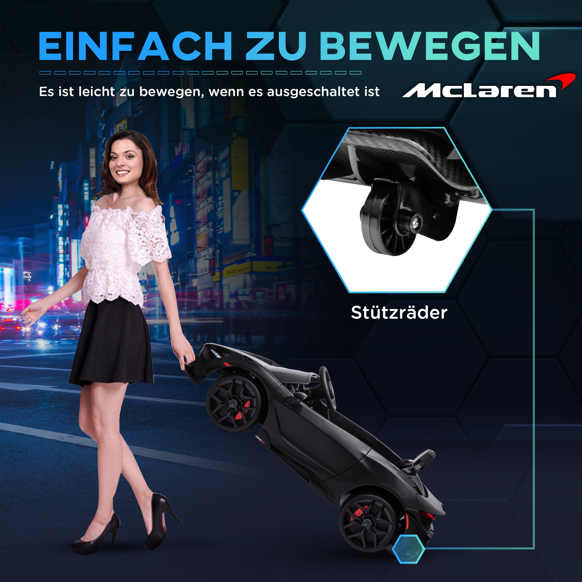 AIYAPLAY Kinder Elektrische Auto met Vleugeldeuren, Afstandsbestuurbaar, Zachte Start en LED-verlichting, Zwart