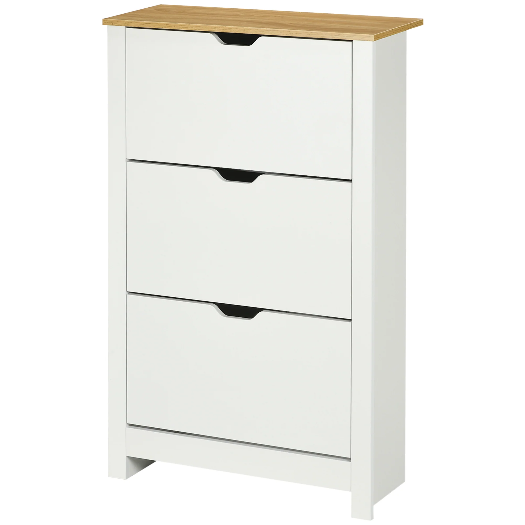 HOMCOM Schuhschrank 3 Klappen für 18 Paar Schuhe Weiß Naturholz