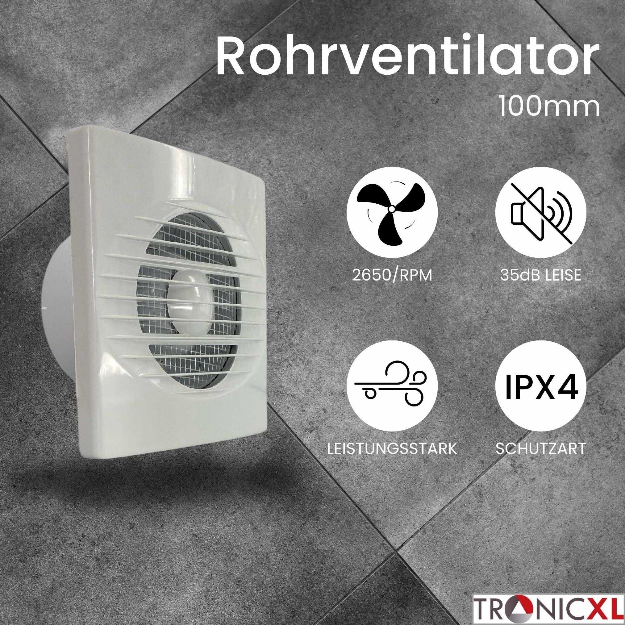 Wandventilator IPX4 15W 100mm Abluft Zuluft Grow Lüfter Ventilator für Growbox Lüfter
