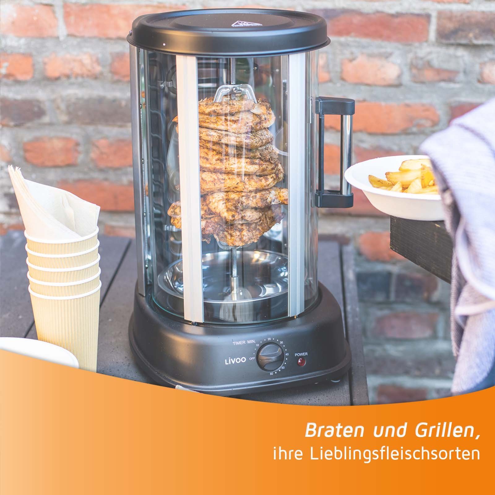 Dönergrill LIVOO Dönergrill elektrisch Grill Döner Hähnchengrill mit Drehspieß
