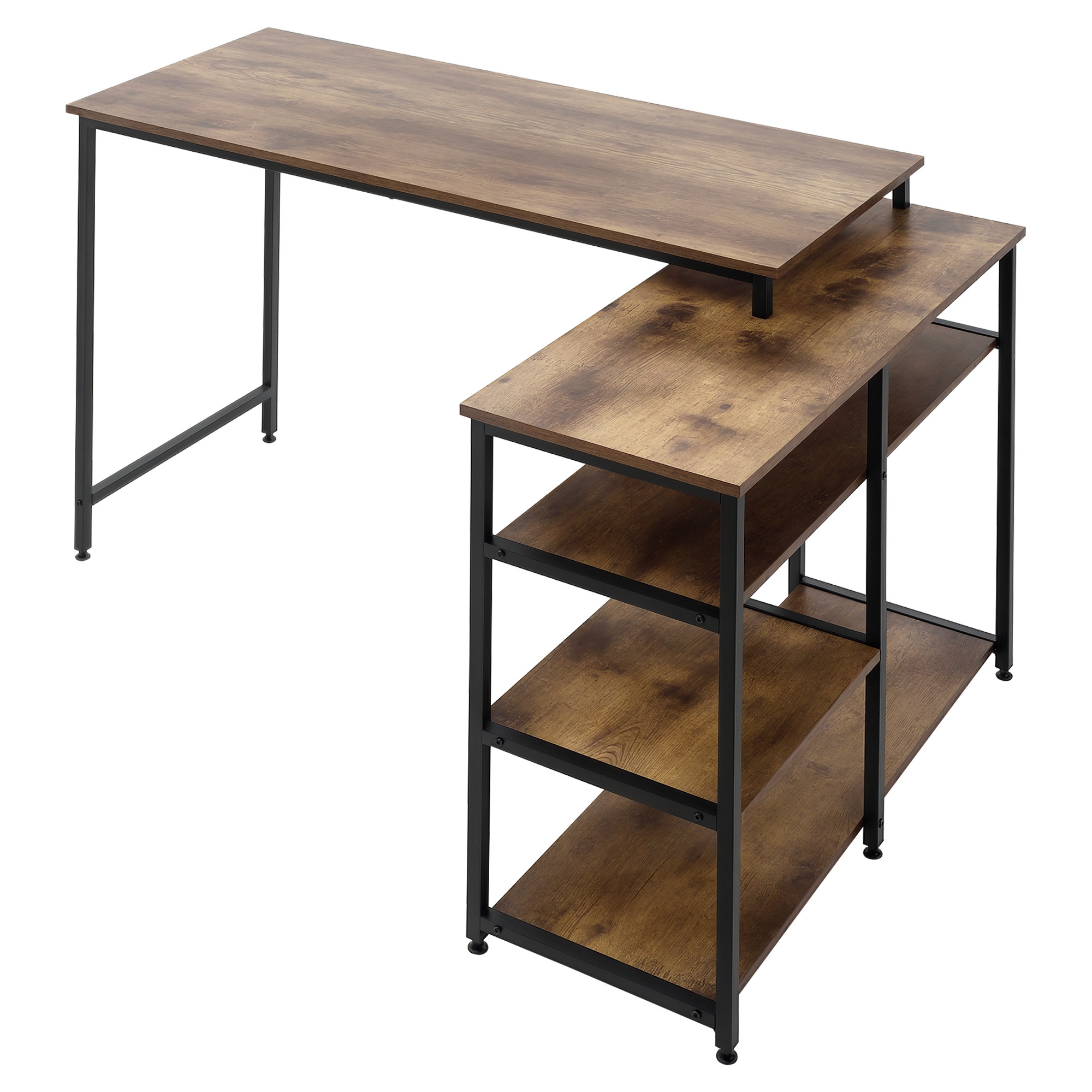 HOMCOM Eckschreibtisch Winkelschreibtisch PC-Tisch Computertisch Bürotisch Regal Schublade L-Form Spanplatte Metall Rustikales Braun 135 x 90 x 79 cm