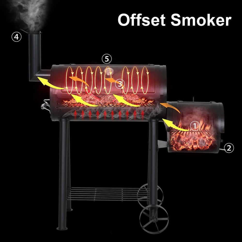 Sophia & William Portable Charcoal BBQ Grill with Offset Smoker, 512 sq. in. Cooking Area, Rust-Resistant, Easy Clean, Built-in Thermometer