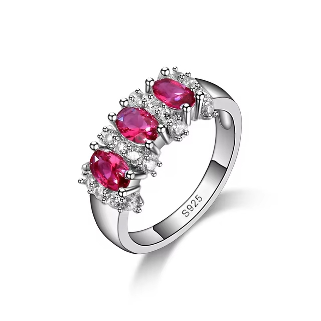 Pink Women Sterling Silver Wedding Ring with Crystal