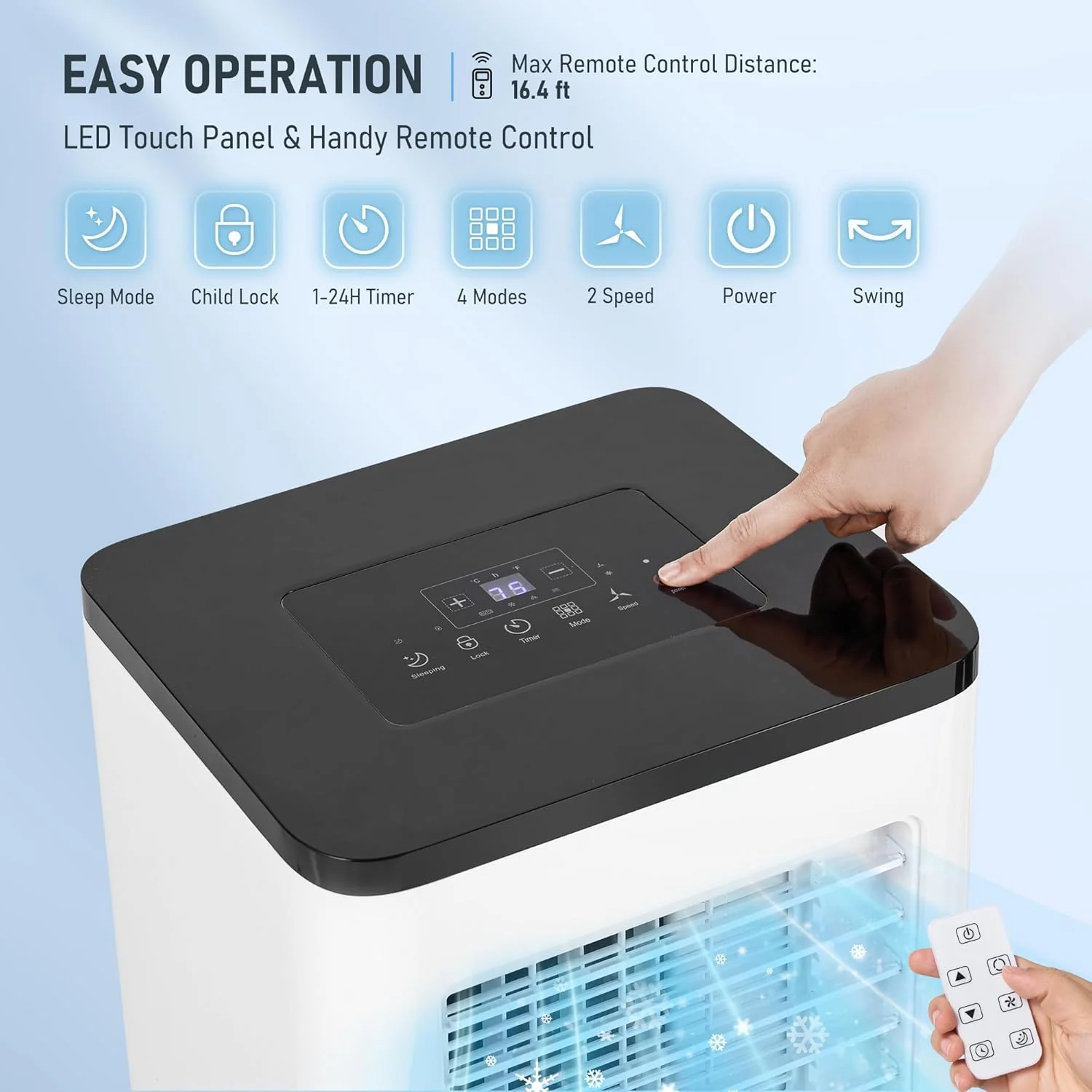 Portable Air Conditioner, 10000 BTU 3-in-1 Cooling, Dehumidifier, Fan with Remote Control, 24H Timer, LED Display, Sleep Function, Child Lock for Home, Office, Bedroom (Window Kit Included)