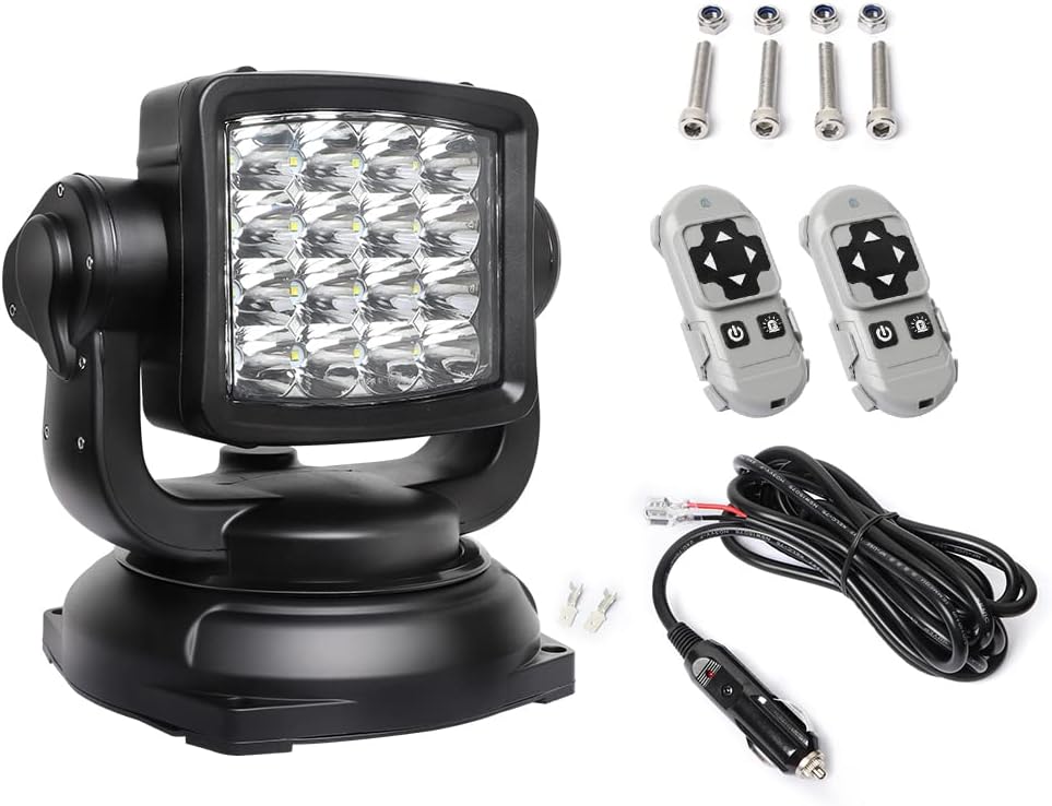 Searchlight Marine Boat Spotlight &ndash; 8000 Lumens, Wireless Remote, Magnetic Base, Cigarette Lighter Cable, White