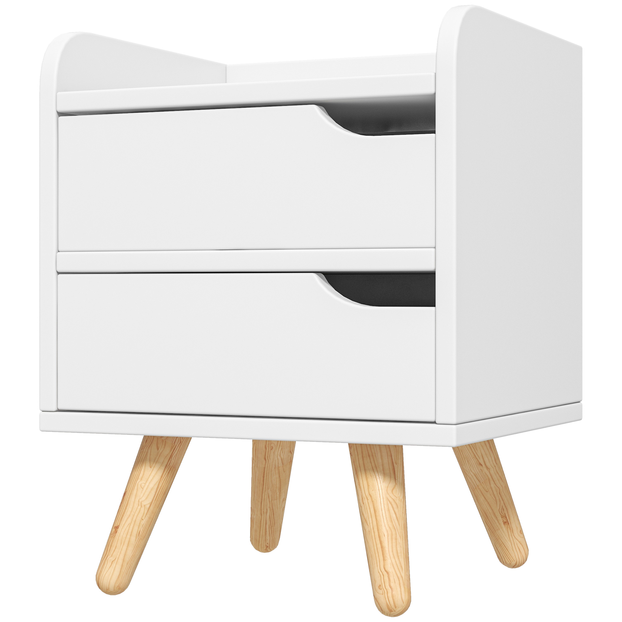 HOMCOM Nachttisch für Schlafzimmer Platzsparend, Moderner Nachttisch mit 2 Schubladen, Einfaches Design, Weiße Spanplatte, Beine aus Kiefernholz, 33 x 28 x 42cm, Weiß