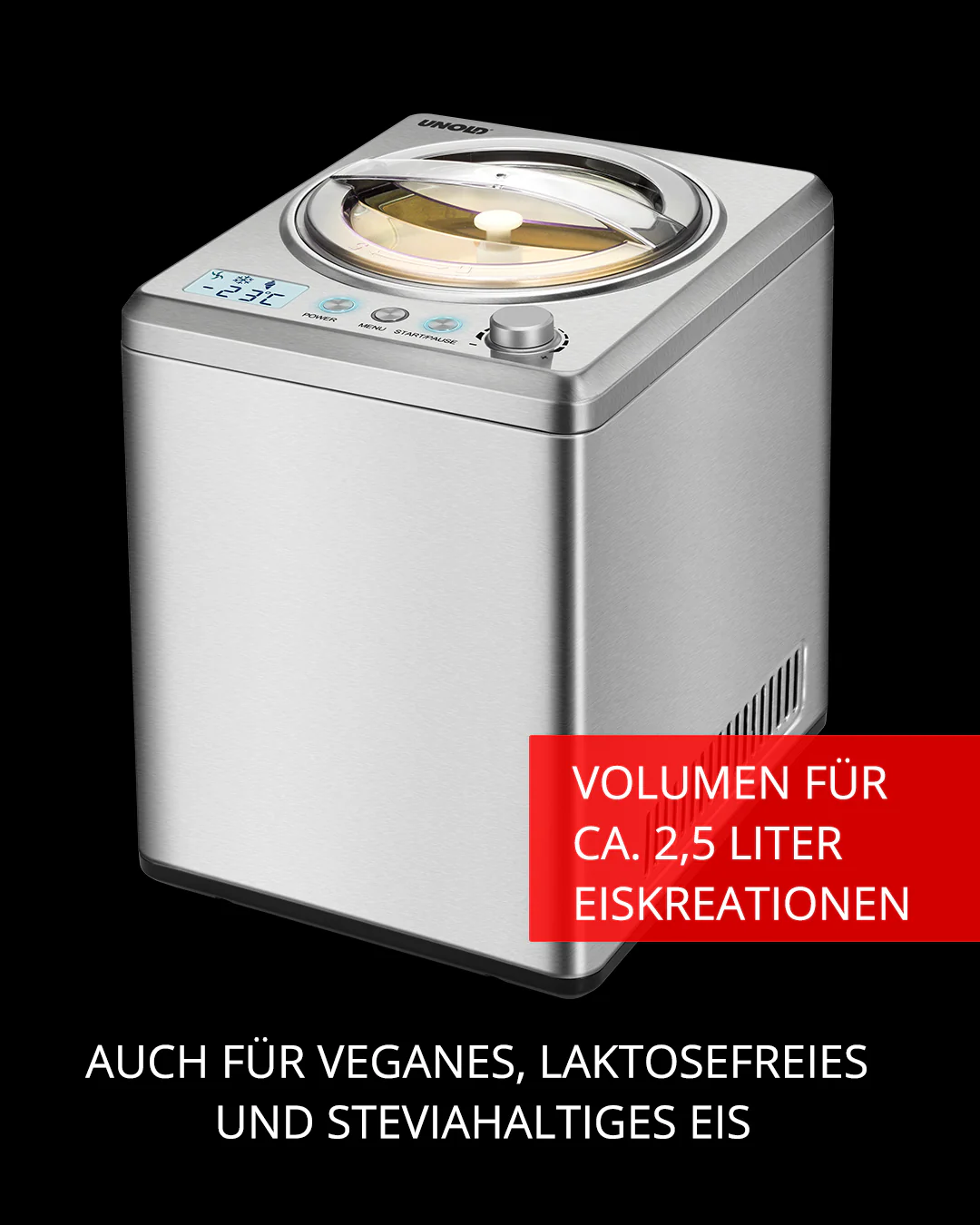 2025 Macchina per gelato Profi Plus Unold con libro di ricette incluso, capacità 2,5 L
