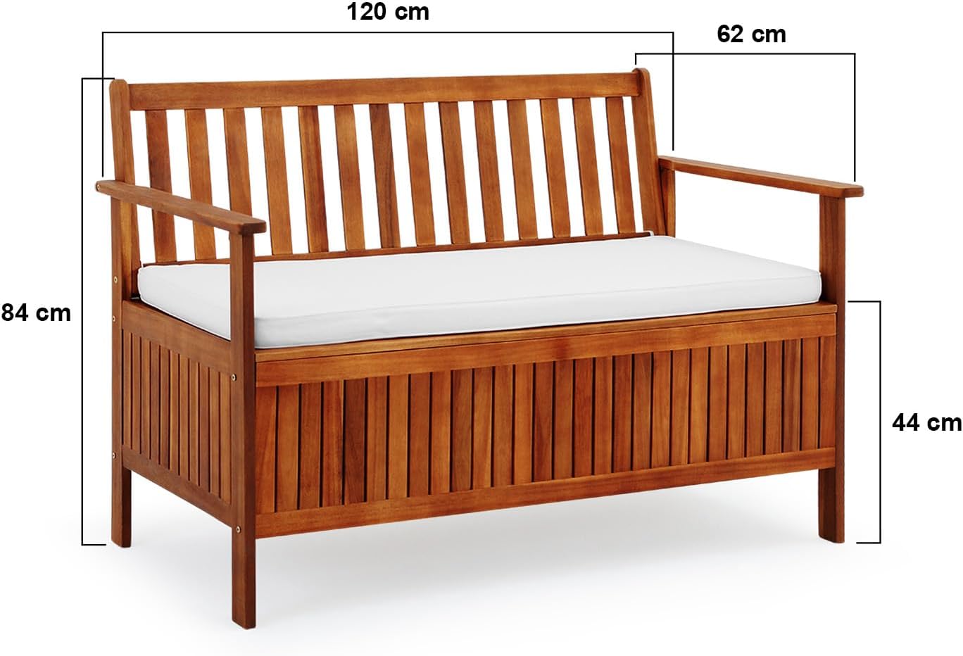 Casaria® Storage Box 120 x 84 cm Acacia Wood 320 kg Storage Compartment Garden Bench Indoor Outdoor Furniture Sofa Container