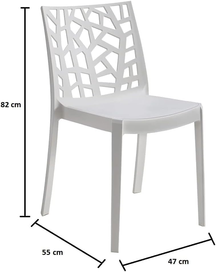 GLOUPIE Set 6 Sedie Matrix In Polipropilene Bianco, 55x47x82 Cm,Peso 4 Kg,Per Interno Ed Esterno,Made In Italy,Impilabili