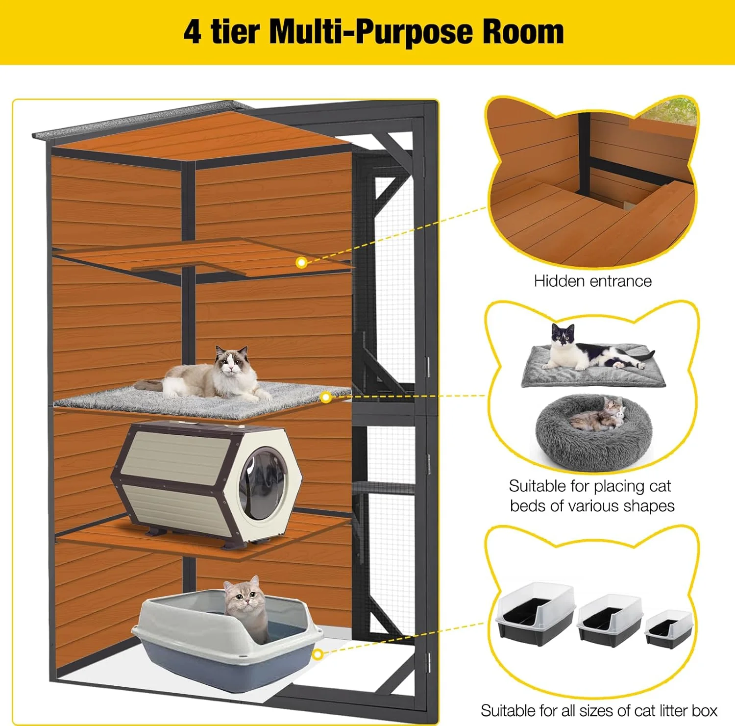 Aivituvin Large Cat Catio, 4 Tiers, Weatherproof Roof, 70