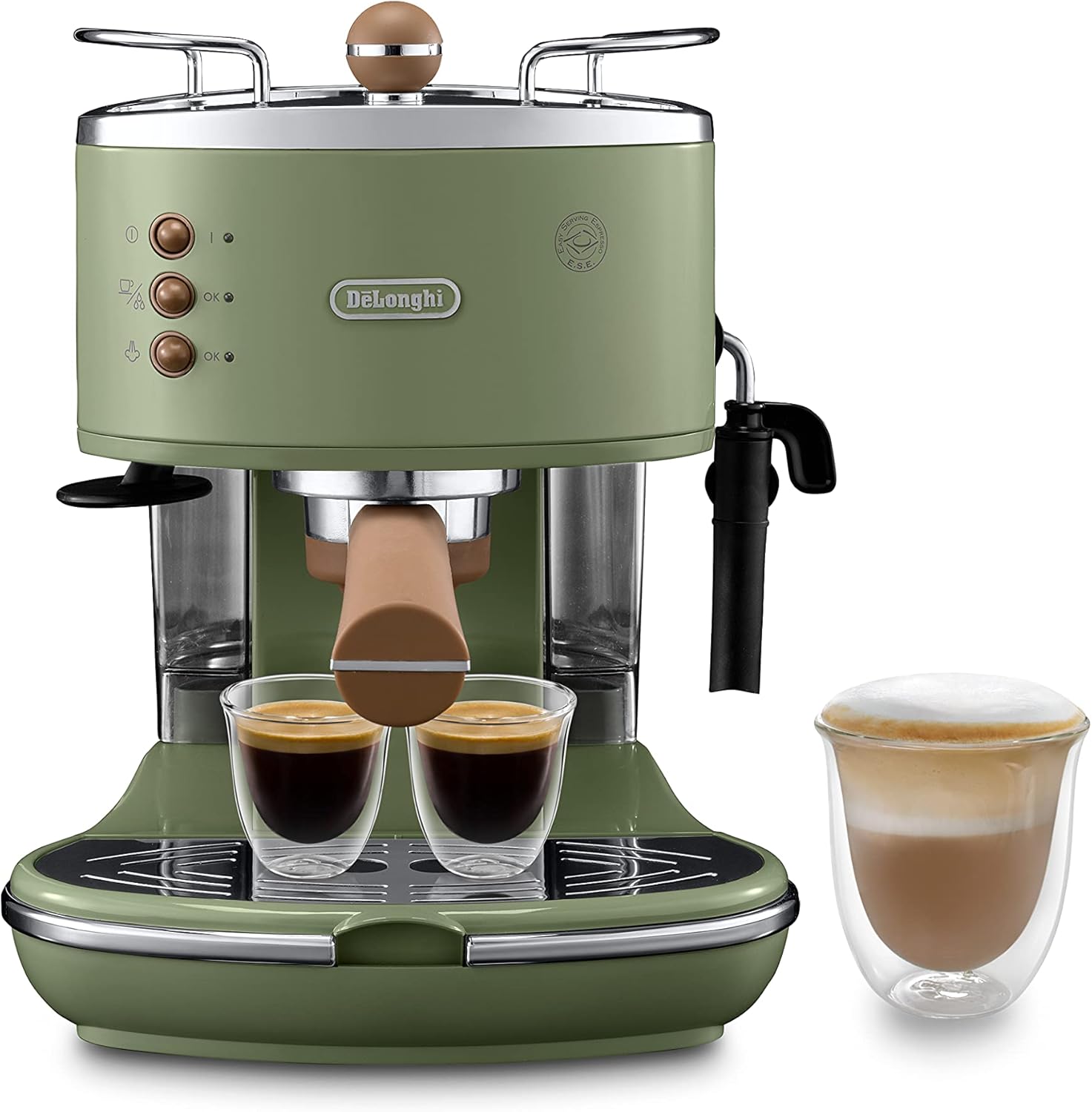 De'Longhi Icona Vintage ECOV 311.BG Manual Espresso Coffee Machine and Cappuccino, Coffee Powder or Pods E.S.E., 1100 W, Beige