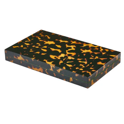Luxury Tortoiseshell Lacquer Backgammon Set - Watermelon Suede Interior