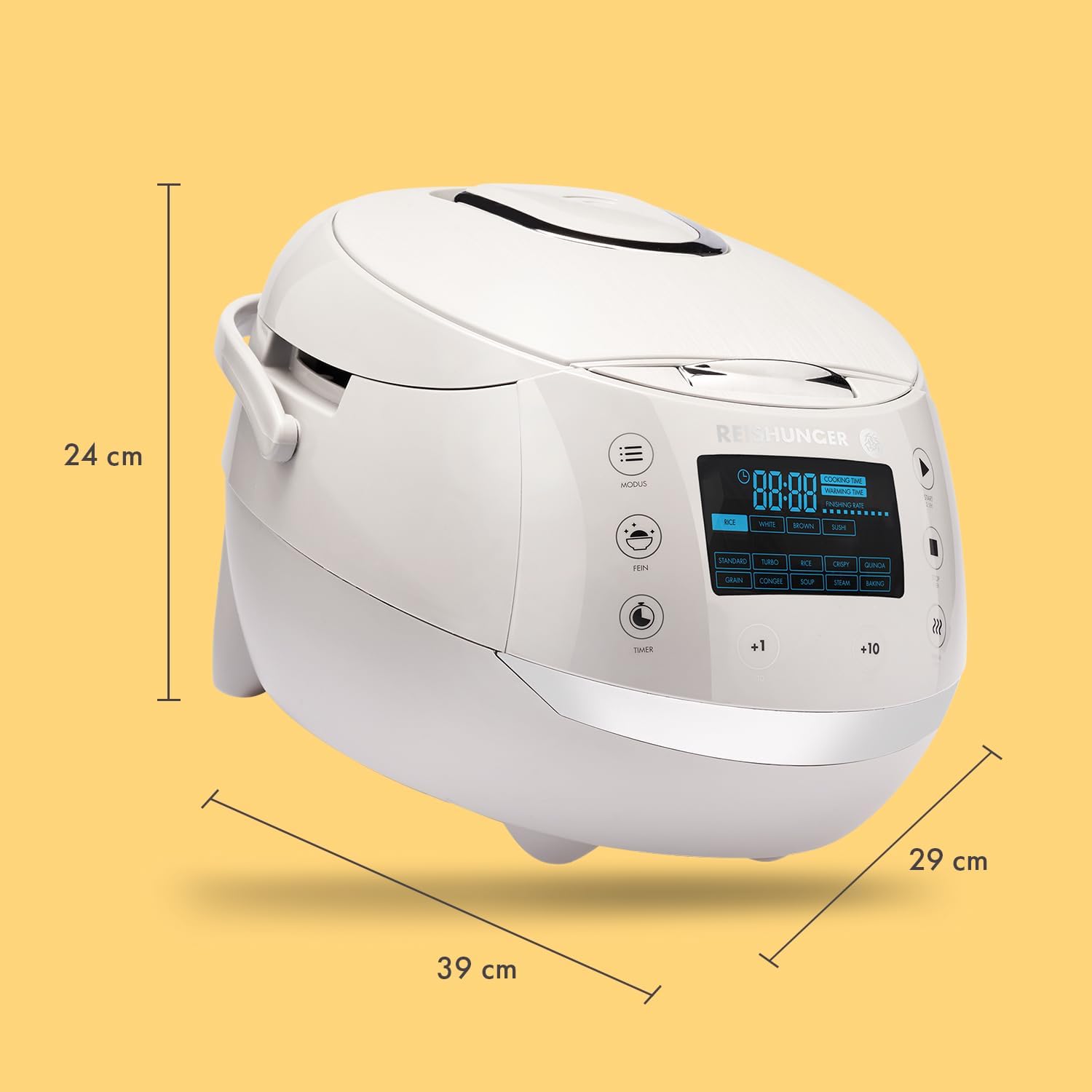 REISHUNGER Digitaler Reiskocher & Dampfgarer Schwarz | 1,5 L bis 8 Personen | Warmhaltefunktion, Timer & Premium Innentopf | Multikocher, 12 Programme, 7-Phasen-Technologie