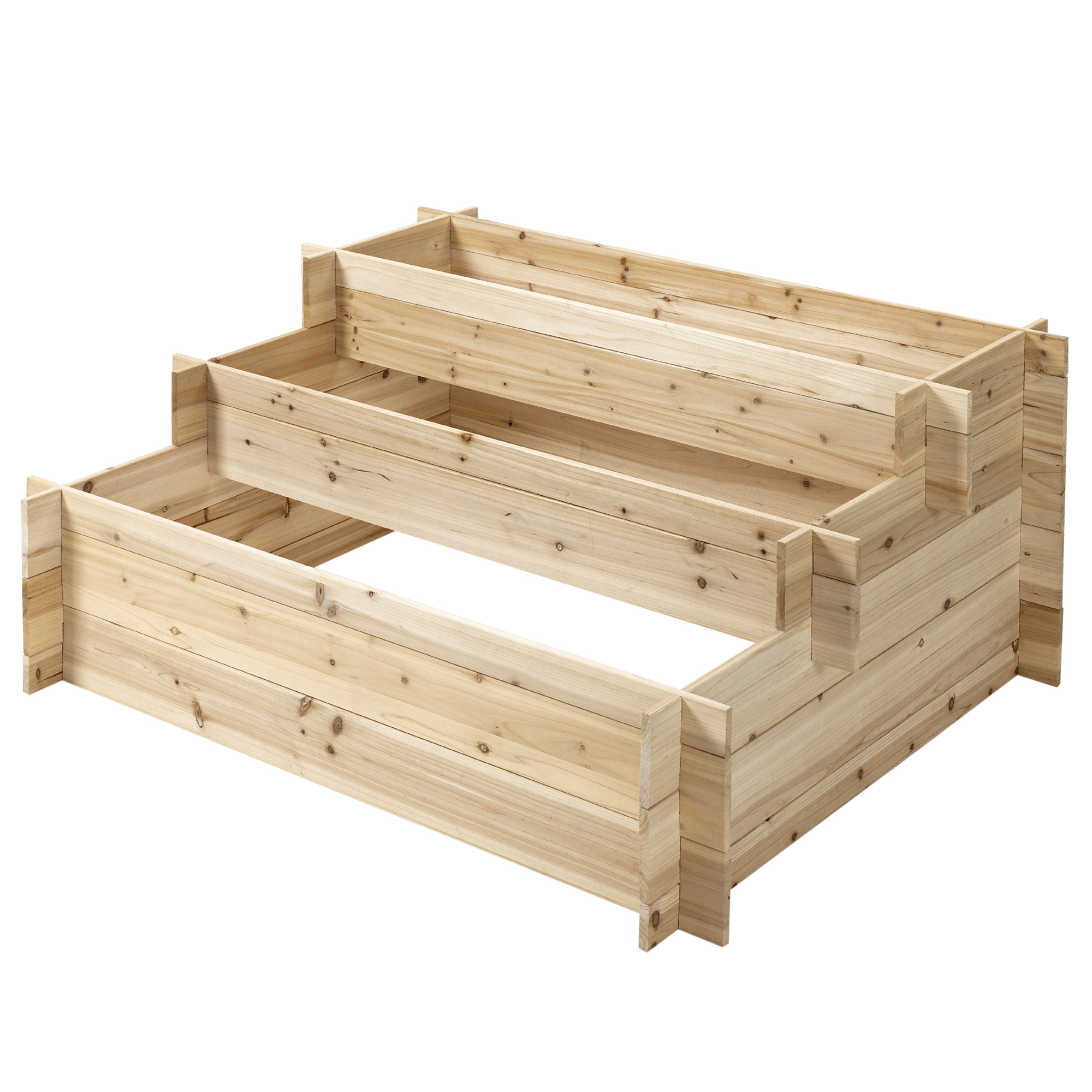 Outsunny Gartenbeet aus Tannenholz in 3 Ebenen, Pflanzkasten für den Außenbereich, 120x100x54 cm