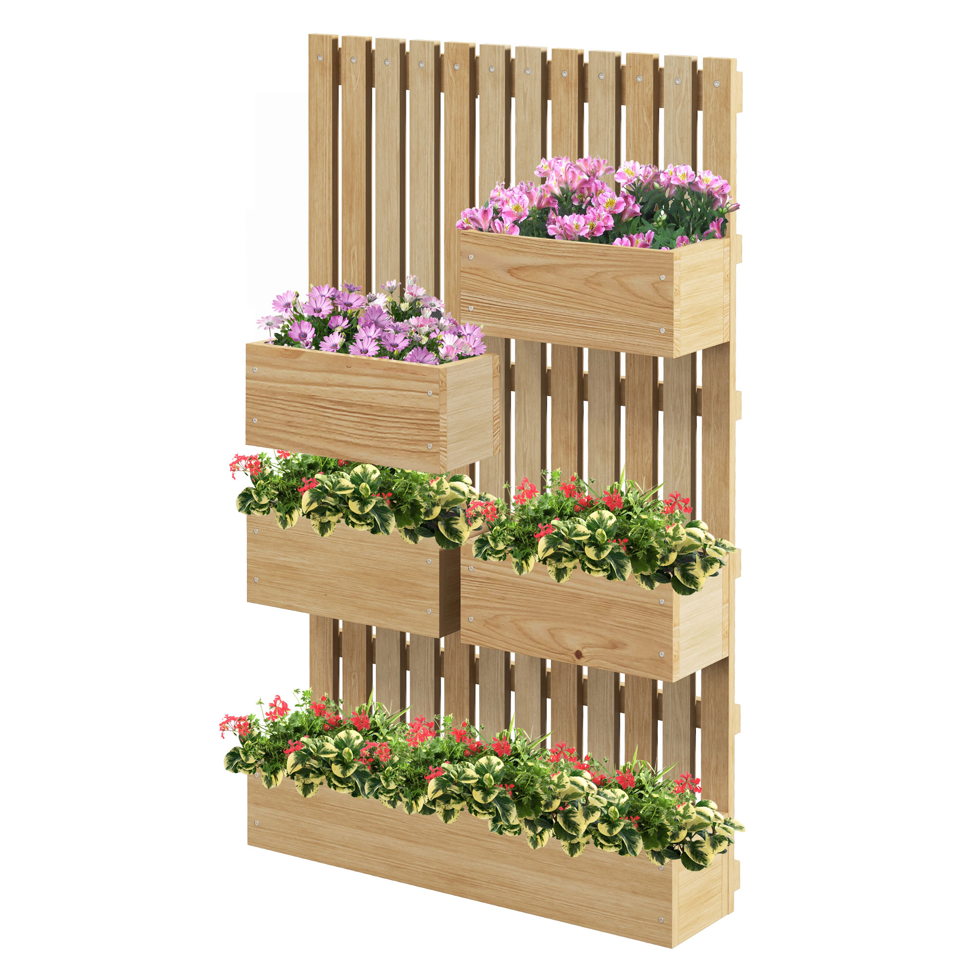 Outsunny Hochbeet Holz, verstellbar Pflanzbeet mit Rankgitter Frühbeet Gartenbeet 60x16x100cm Naturholz