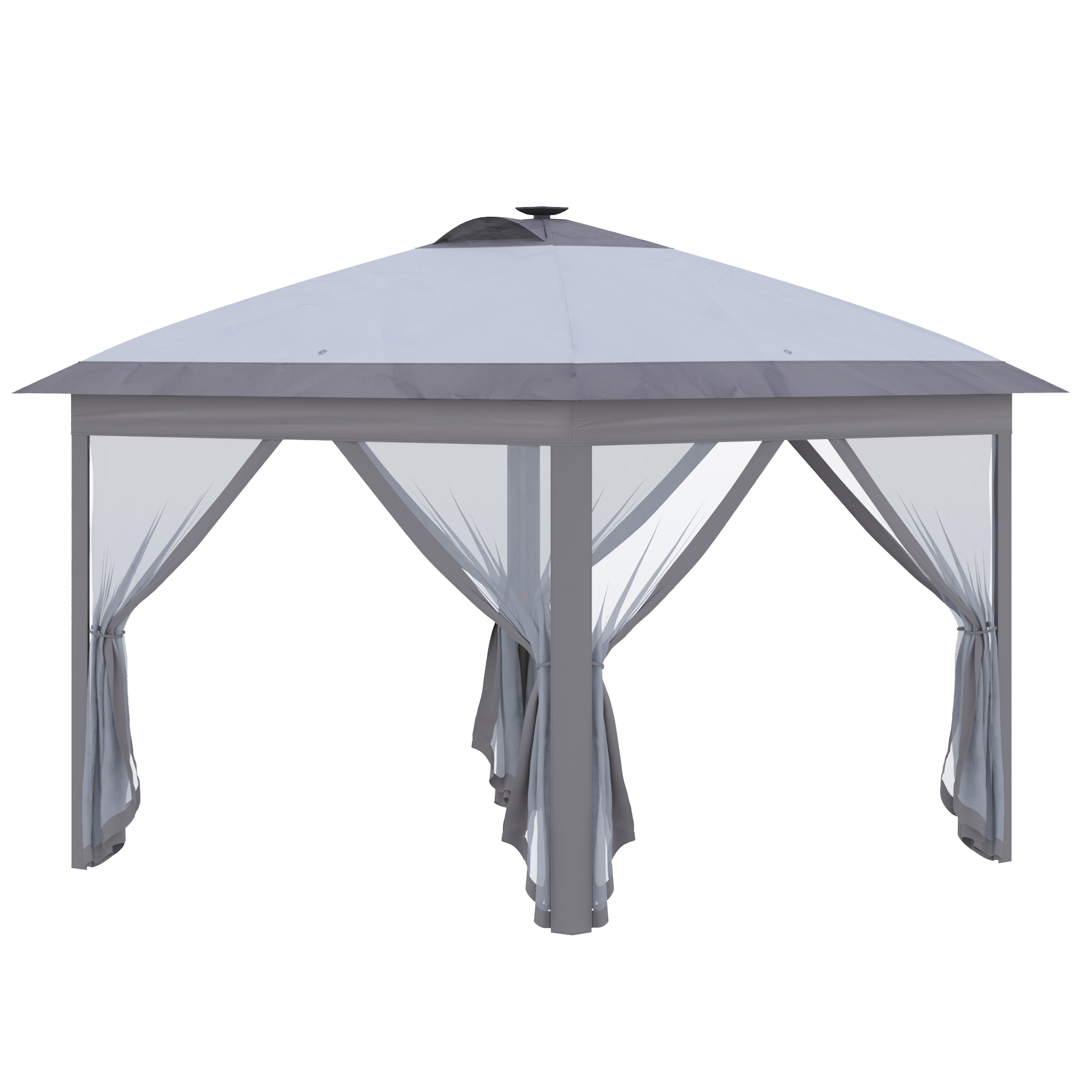 Outsunny 3,3 x 3,3 m Faltpavillon mit LED-Beleuchtung, Meshvorhänge, Tragetasche, Grau