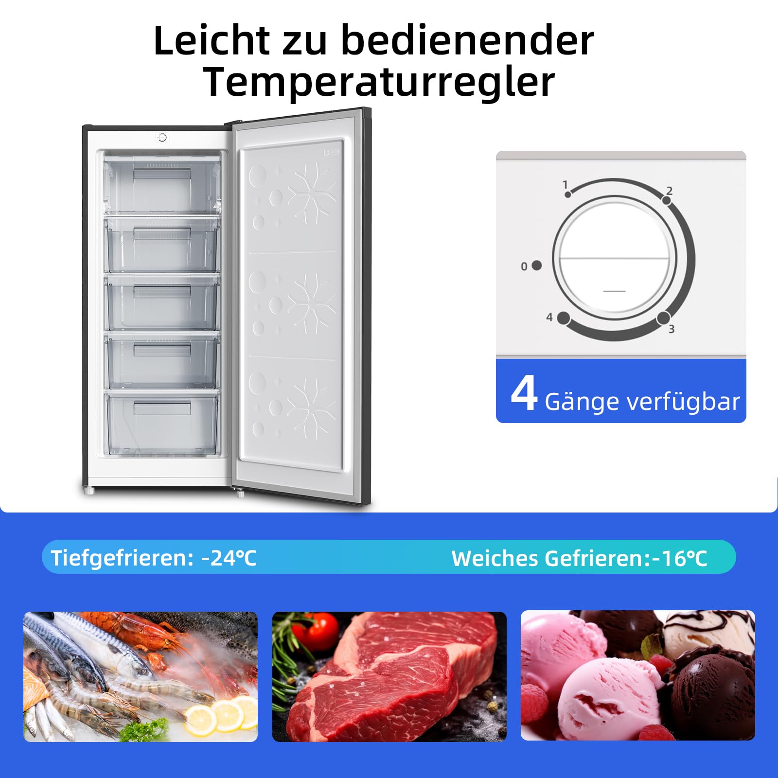 Gefrierschrank 145 L mit wechselbarem Türanschlag, 4-Sterne-Gefrieren, Modell FSD160D4E, schwarz