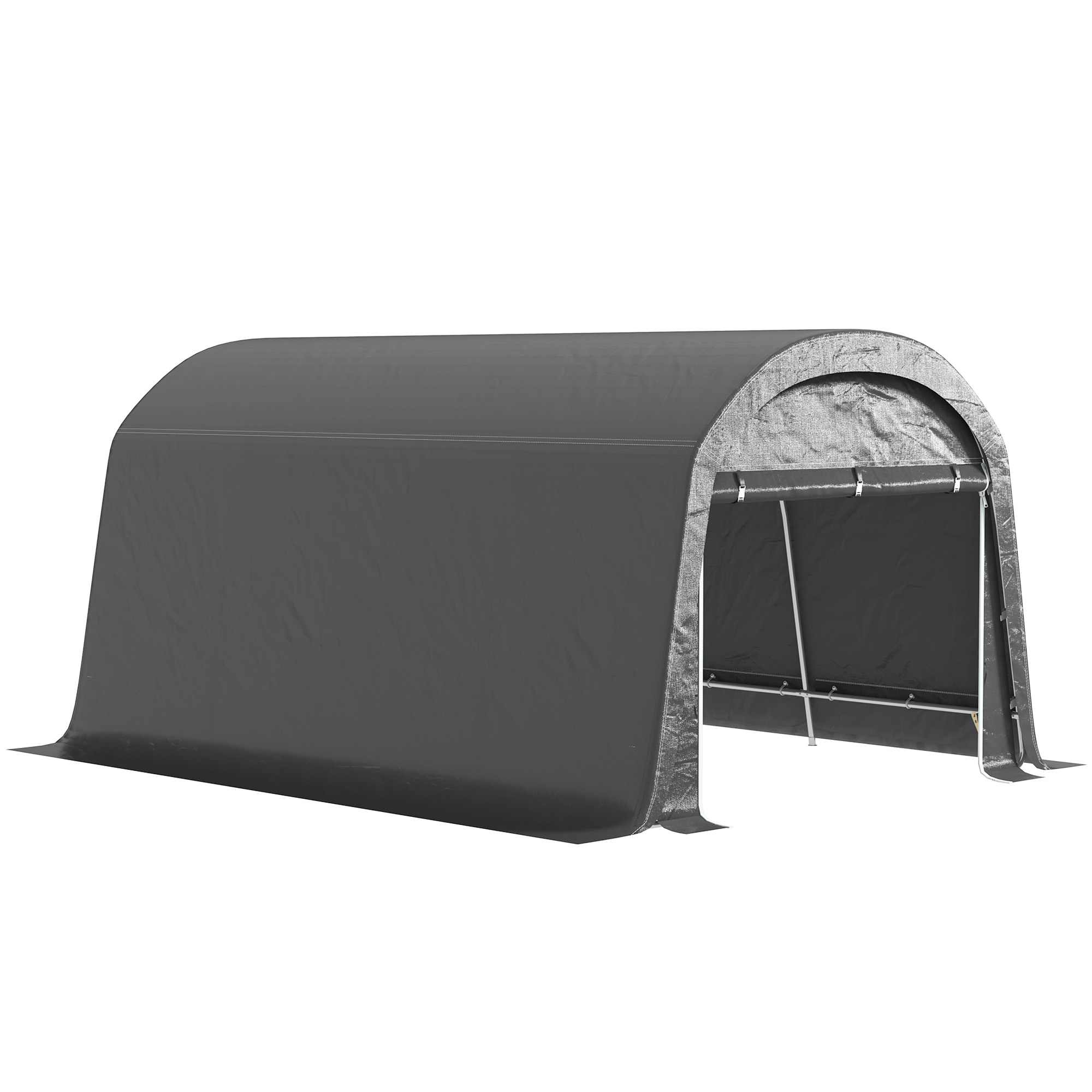/Tuinschuur met Plastic Zeil, Gereedschapstent, Opzetbare Garage, 300B x 450D x 230H cm, Donkergrijs