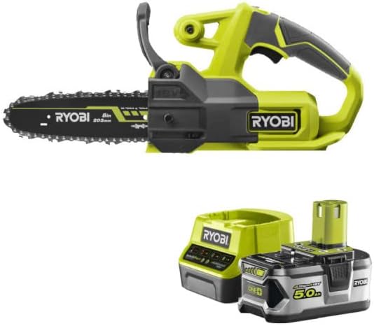 Confezione RYOBI 18V OnePlus Motosega RY18CS20A-0-1 Batteria 5.0Ah - 1 Caricatore rapido RC18120-150