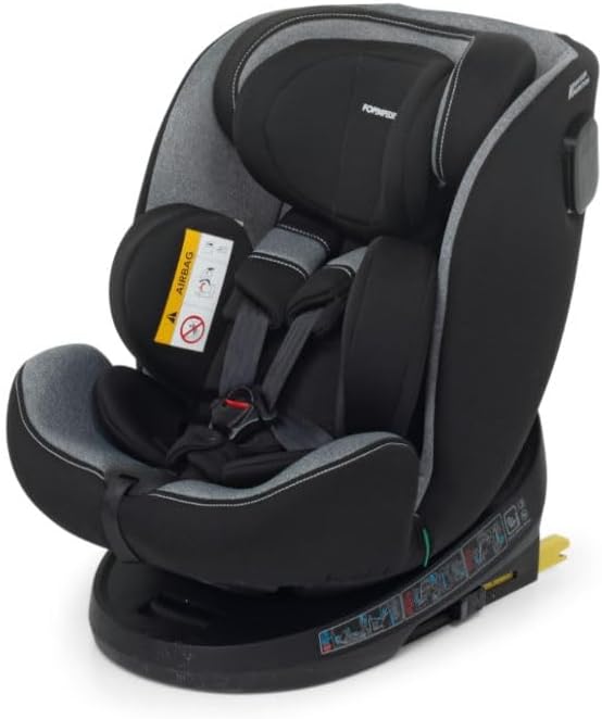 Foppapedretti Seggiolino Auto Circle I-Size, Seduta Girevole a 360°, per bambini da 40 a 150 cm di altezza, 0-12 anni, conforme ECE R129, Fissaggio Isofix e TopTether, Safe Body Protection, Carbon