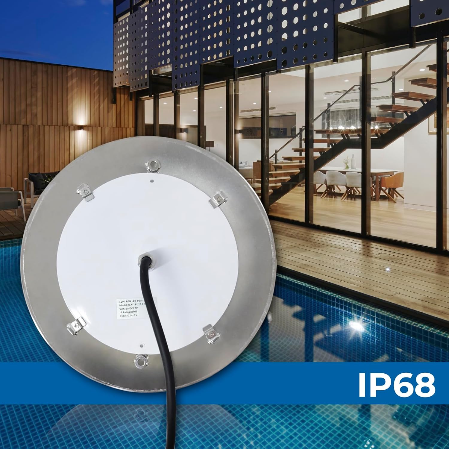 LED ATOMANT Packung mit 2 LED-Poolleuchte 12W RGB Wasserdicht IP68 Tauchfähig, 2m Kabel, Edelstahl mit Transformator AC 220V/12V DC und Fernbedienung, Bluetooth-App-Steuerung