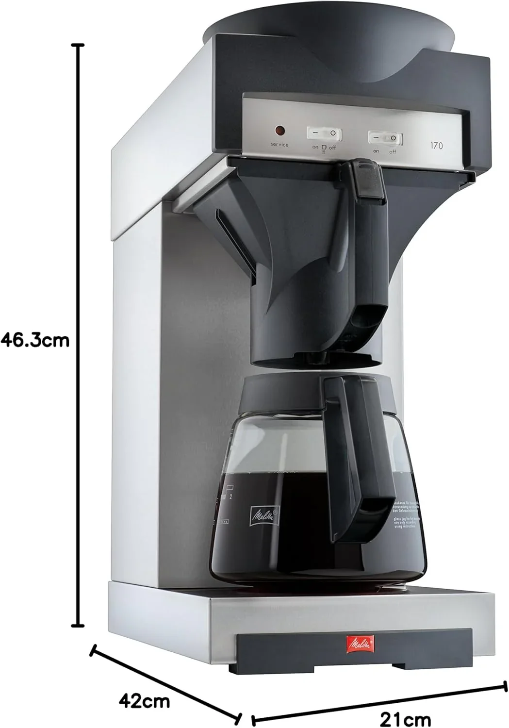 Melitta 20348 Filterkaffeemaschine mit Glaskanne, 1,8 l, Warmhalteplatte, 17M, Edelstahl/Schwarz ,