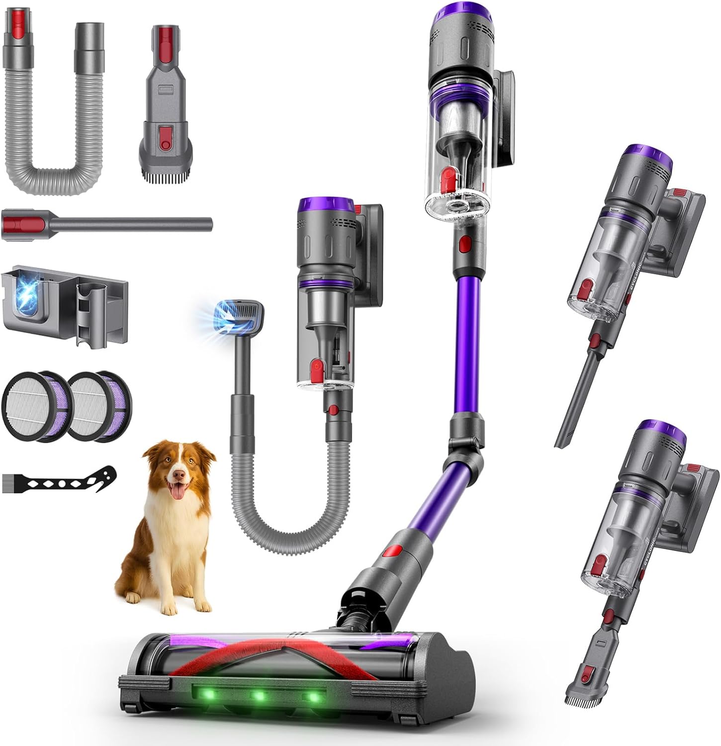 FURGO Flex V16 Aspirapolvere Senza Fili, 600W/58000Pa/80Min, Scopa Elettrica Senza Fili con Tubo Pieghevole, Tubo Estensibile da 1m, Srotolatore di Peli di Animali, Per Pavimenti/Tappeti