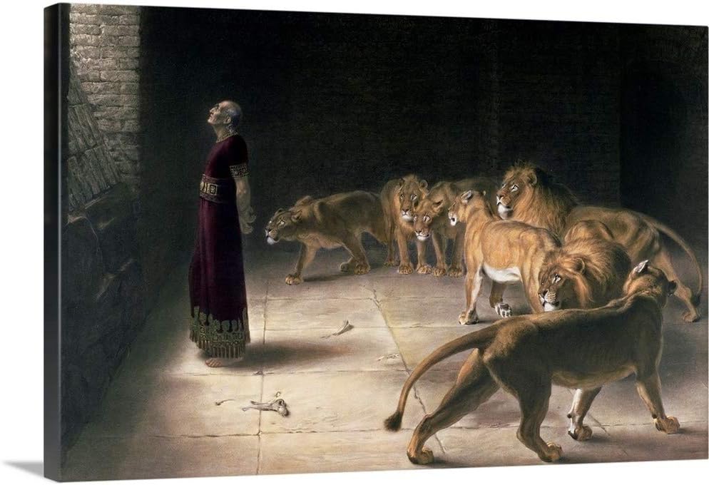 CANVAS ON DEMAND Daniel in the Lions Den, Mezzotint Canvas Wall Art Print by Briton (1840-1920) Riviere, Traditional, Home Decor, Lion, Christianity Artwork, 48