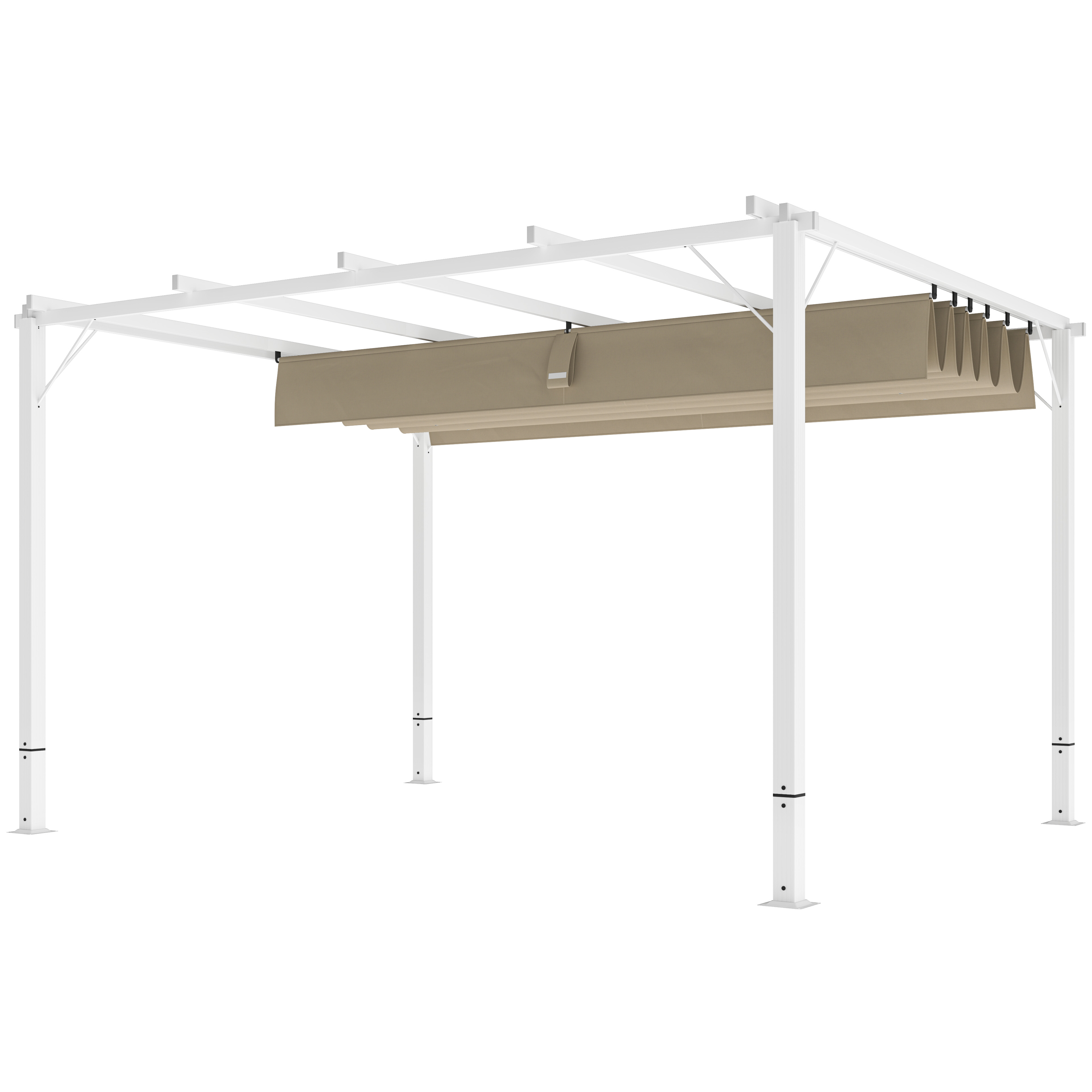 Outsunny Gartenpergola aus Aluminium 3 x 4 m mit ausziehbarem Dach, Sonnenschutz UPF30+, für Terrasse, Patio, Weiß