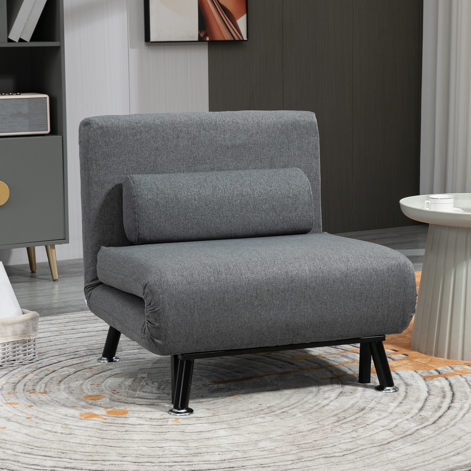 HOMCOM Klappsessel mit Bettfunktion, klappbarer Relaxsessel in Leinenoptik, Verstellbare Rückenlehne, 75 x 70 x 75 cm, Dunkelgrau