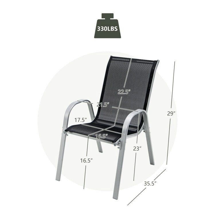4 Pieces Stackable Patio Dining Chairs Set with Armrest - 29 x 21.5 x 35.5 (L x W x H)