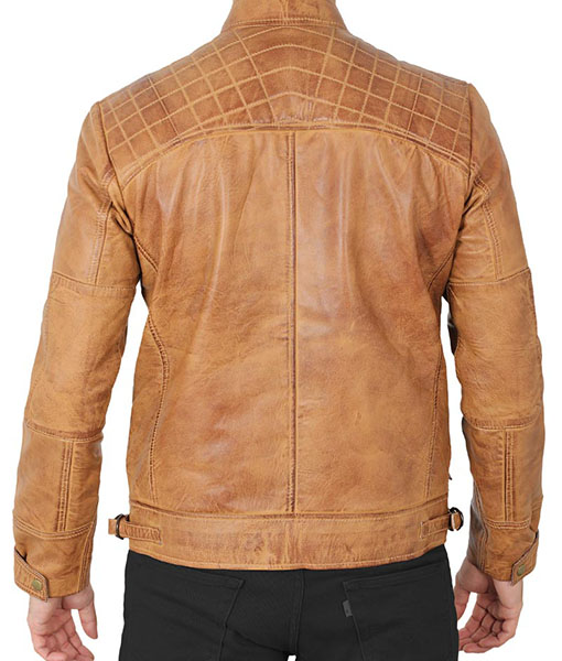 Michael Camel Brown Distressed Leather Jacket