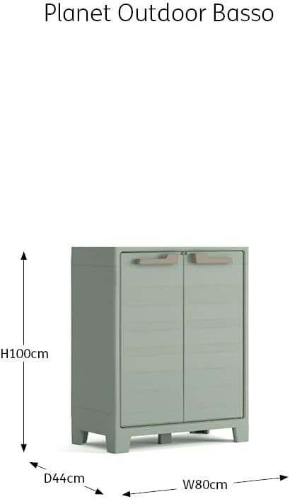 Keter Armadio 2 Ripiani Regolabili Realizzato In Resina Planet Outdoor Basso, Verde, 80 x 44 x 100 cm
